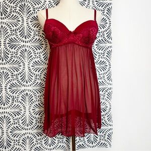 Cosmopolitan Lace & Mesh Red Burgundy Babydoll Lingerie